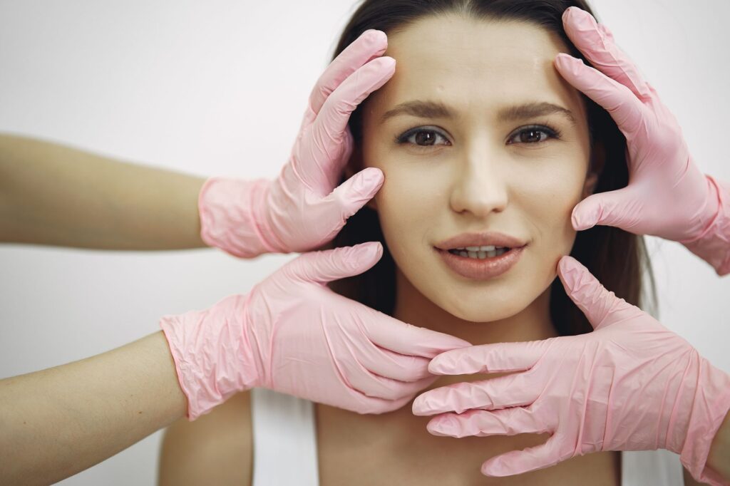 Close-up of glowing skin after facial treatment