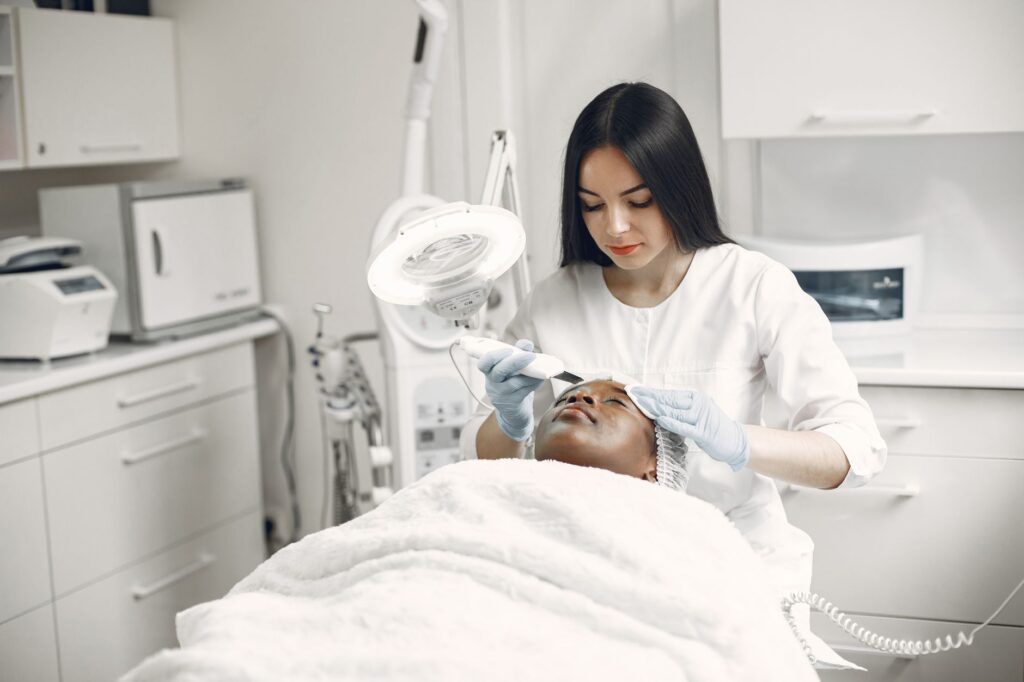 Modern skincare treatment room with comfortable setup